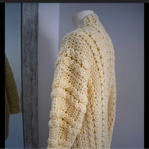 Chunky Buttery Yellow Hand Knit Cardigan, Medium - Picture 9 of 10